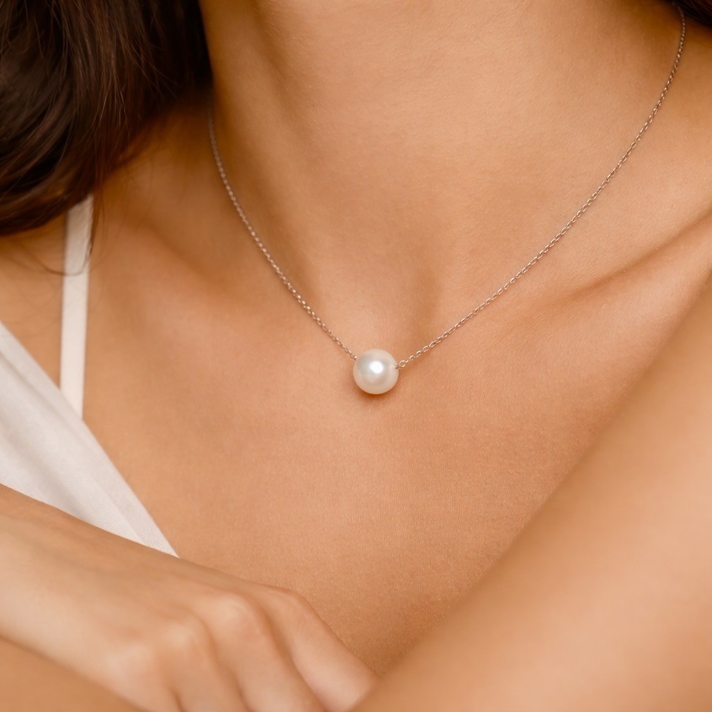Pearl Necklace on Silver Chain - Image 2