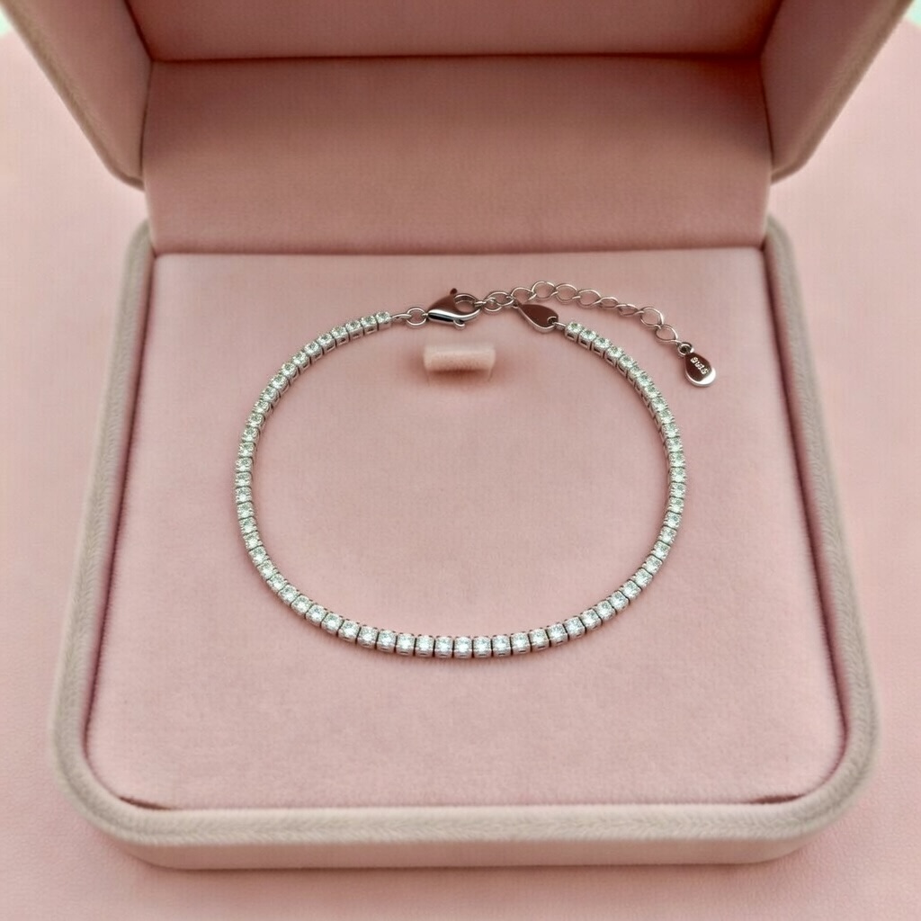 Silver Bracelet with White Stone