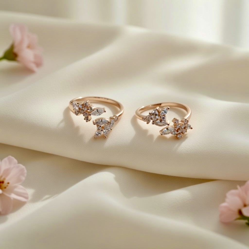 Adjustable Gold Flower Toe Rings - Image 2