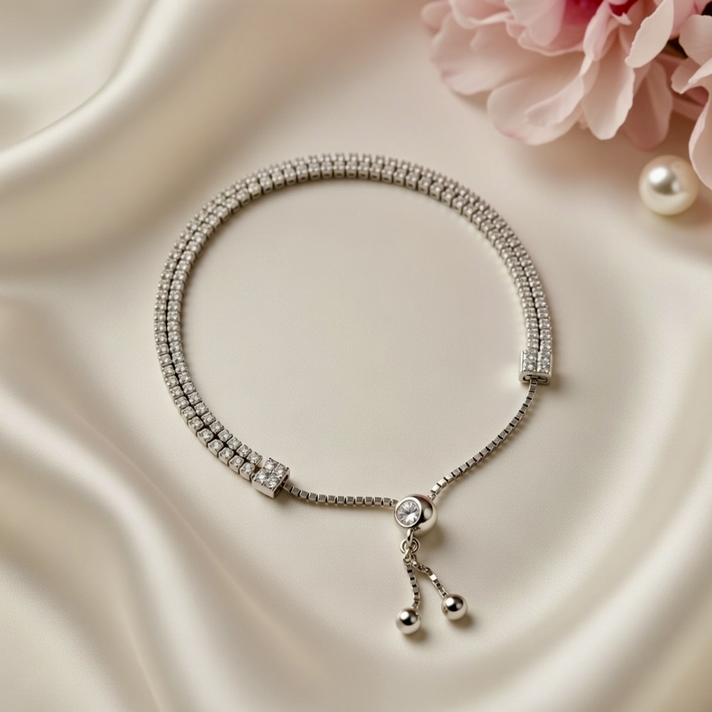 Silver Bracelet with Delicate White Stones