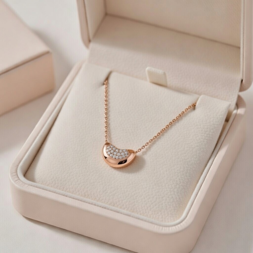 Sparkling Heart Silver Necklace- Rose Gold