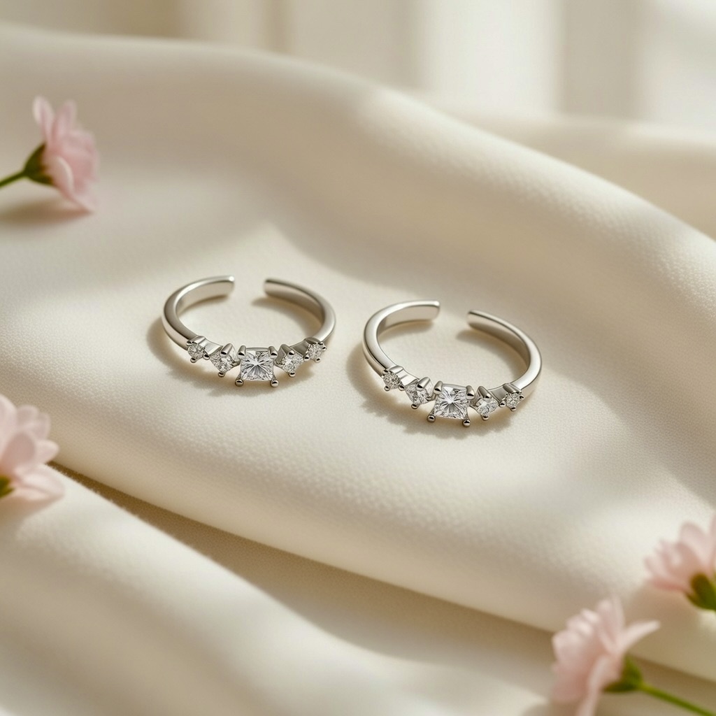 Elegant Single Line Stone Toe Ring