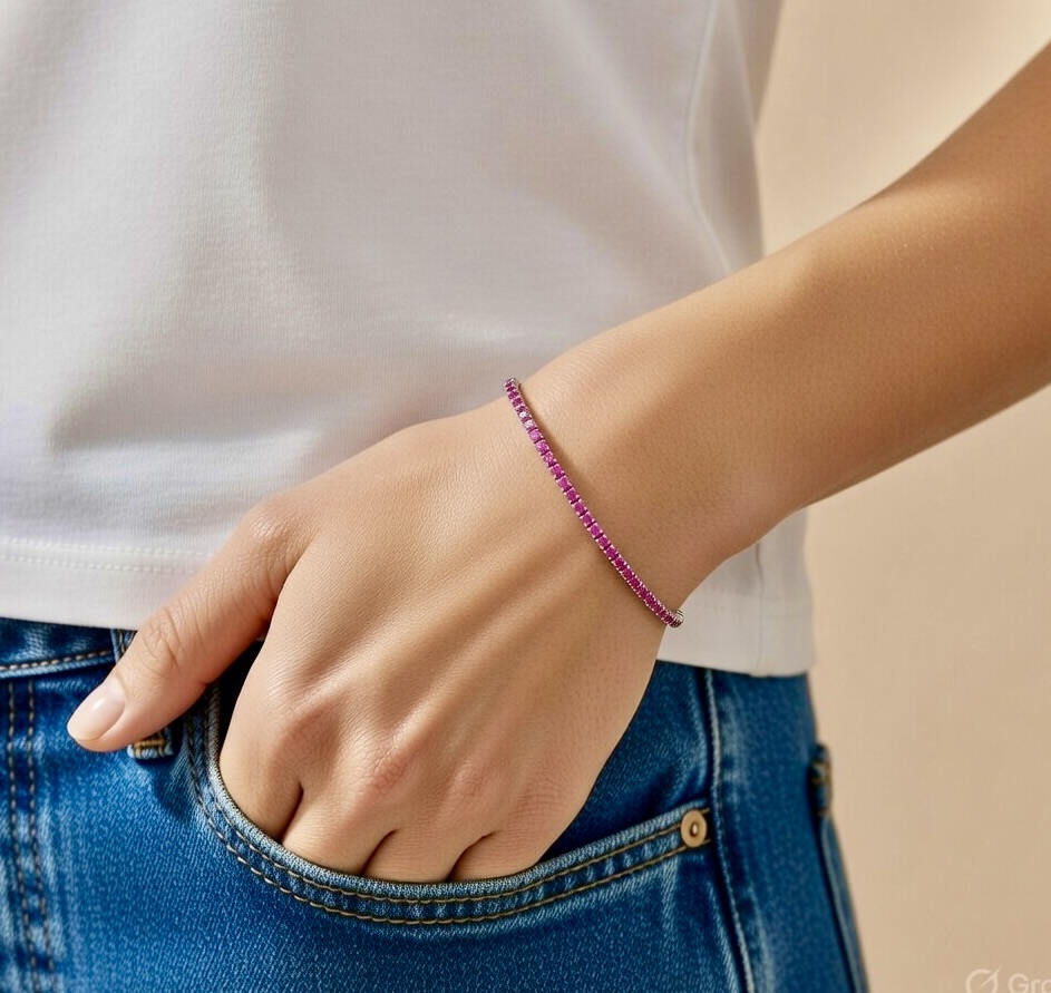 Delicate Silver Bracelet with Baby Pink Stones