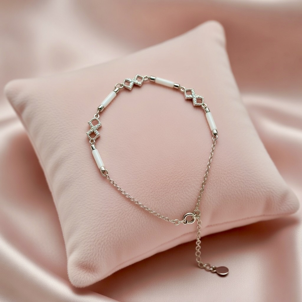 Silver Bracelet with White Bar Accents