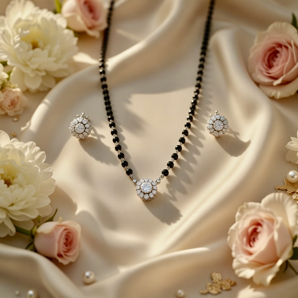 Classic Diamond and Black Bead Necklace Set
