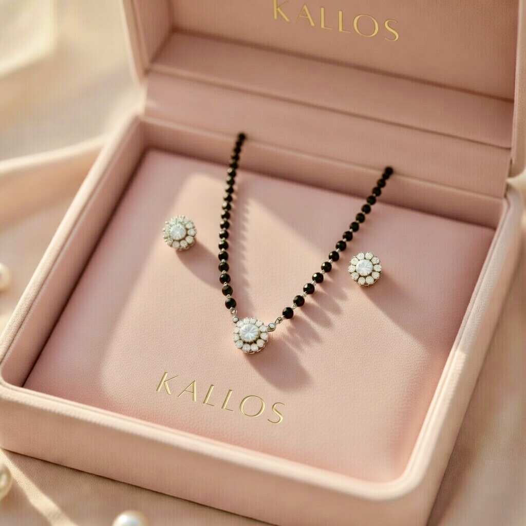 Classic Diamond and Black Bead Necklace Set - Image 2