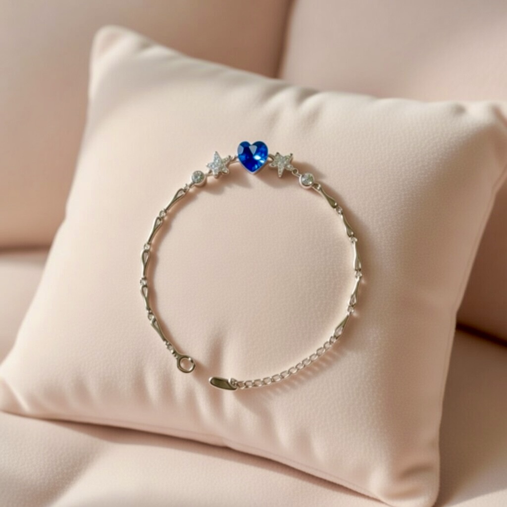 Heart and Star Crystal Bracelet with Blue Gem Accent