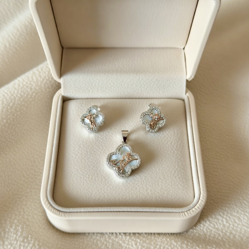 Floral Charm Pendant & Earring Set