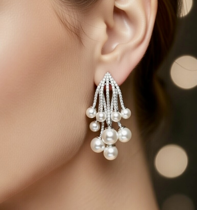Pearl Cluster Drop Earrings