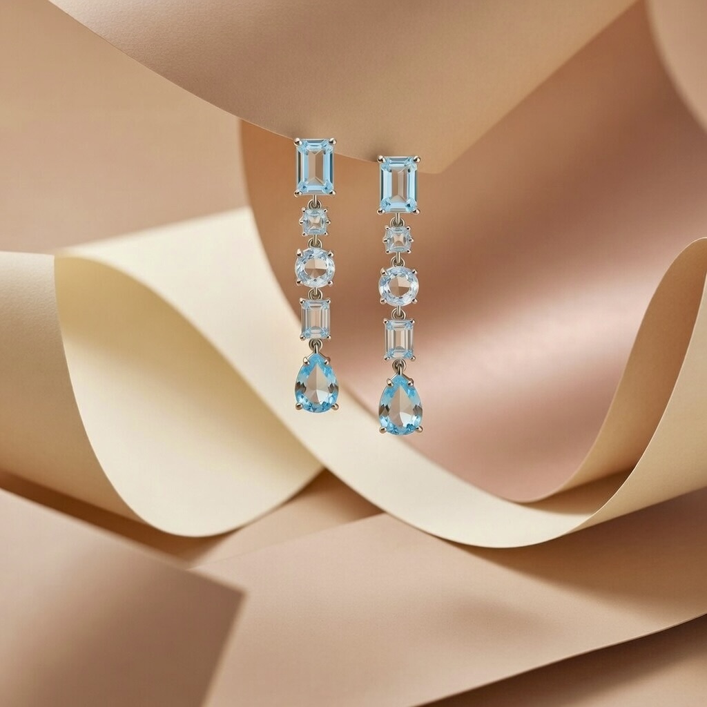 Aqua Gemstone Drop Earrings