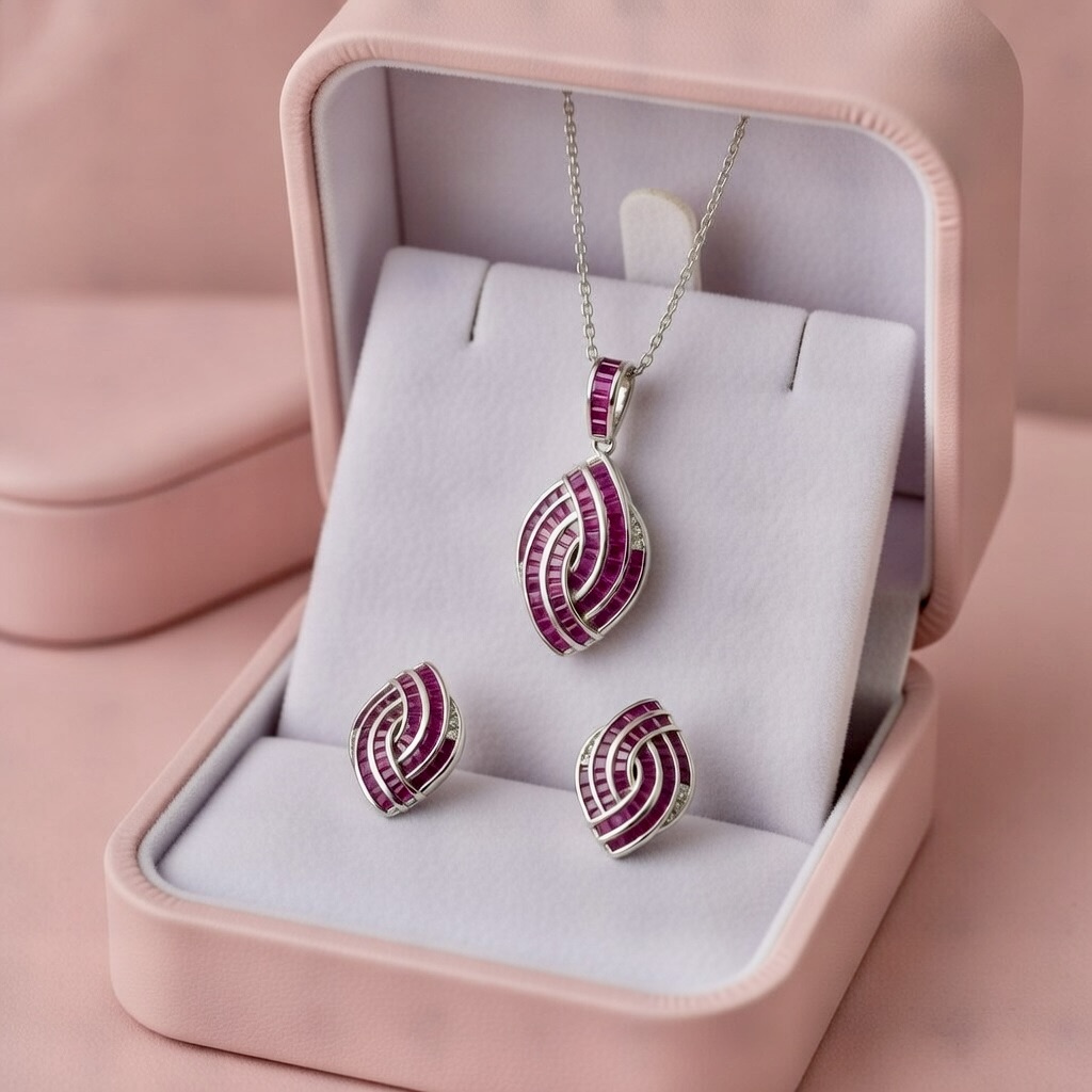 Sparkling Ruby Red Set -Silver