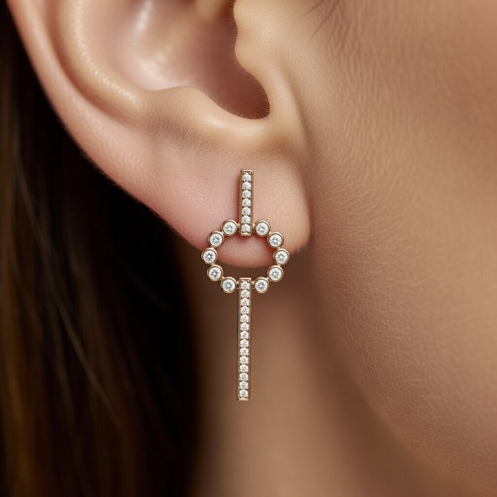 Pearl Circle Bar Earrings
