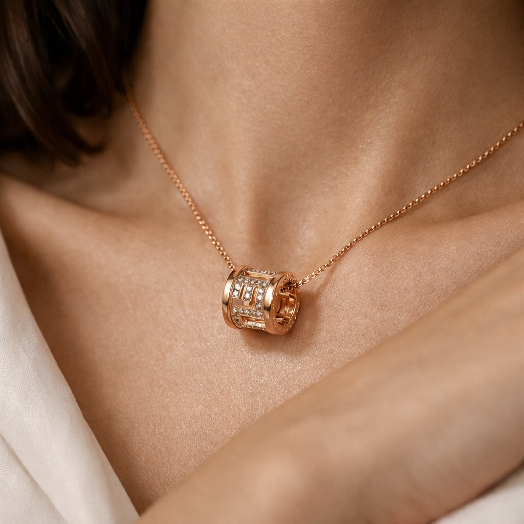 Gold Initial Barrel Pendant Necklace