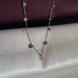 Silver Charm Necklace with Gem Accents - Image 3