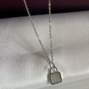 Silver Lock Pendant Necklace - Image 3