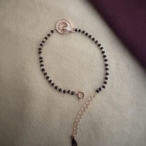 Black Bead Bracelet with Crystal Charm - Image 2