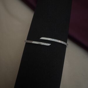 Silver Geometric Open-Band Bangle - Image 2