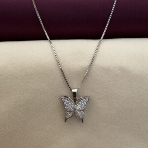 Sparkling Silver Butterfly Pendant Necklace - Image 2