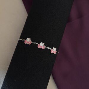 Pink Kitty Charm Bracelet- Silver - Image 3