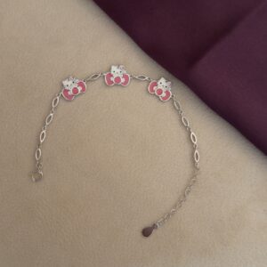 Pink Kitty Charm Bracelet- Silver - Image 2