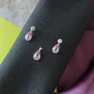 Ruby Accented Silver Pendant & Earrings - Image 2