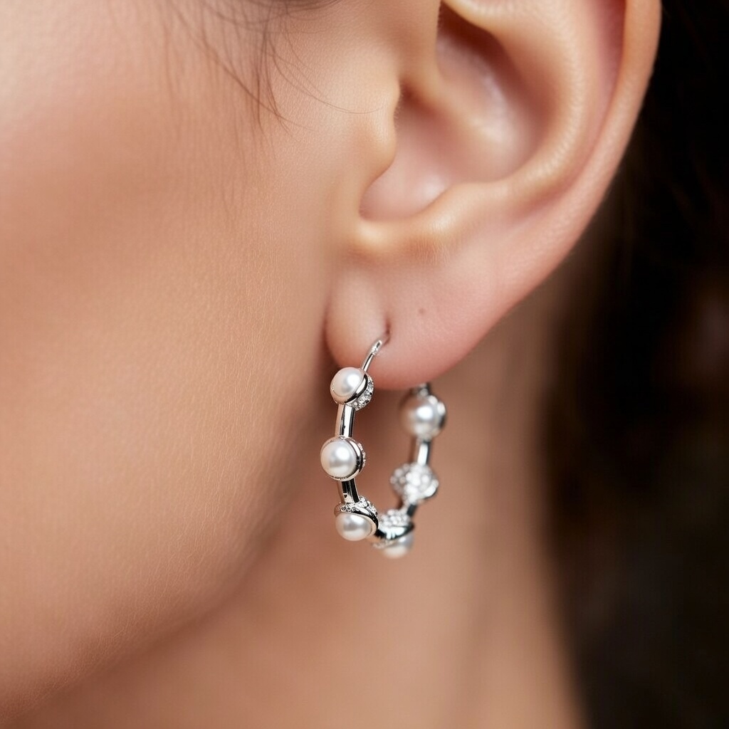 Elegant Pearl & Silver Hoop Earrings