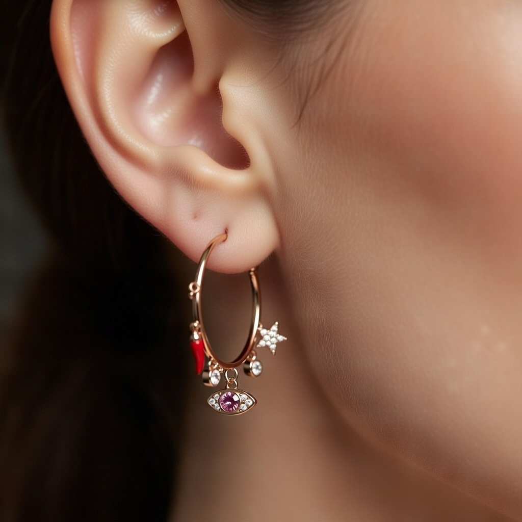 Chic Rose Gold Hoop Earrings with Charms