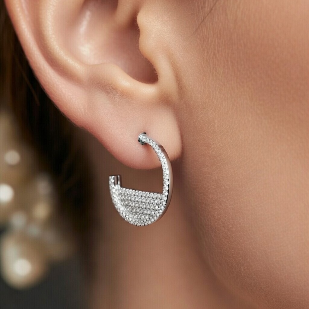 Elegant Pave Crescent Hoop Earrings