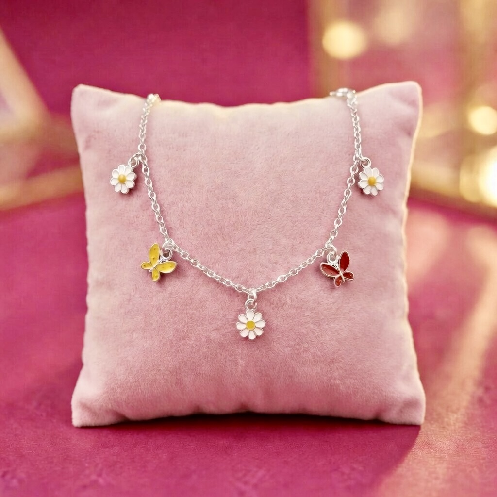 Silver Charm Bracelet with Butterflies & Flowers - Image 2